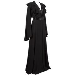 Ossie Clark couture black moss crêpe wrap around evening dress, c. 1970 11