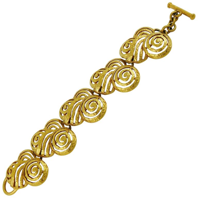 Lanvin Vintage Gold Tone Art Deco Style Bracelet For Sale at 1stDibs