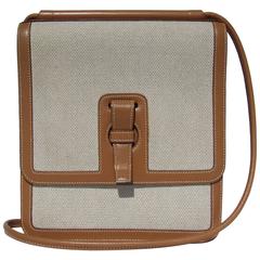 Hermes Toile and Leather Cross Body Bag Canvas RARE