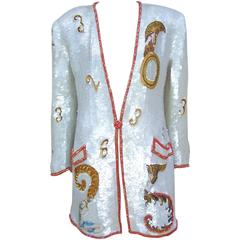 Vintage 1980's Erte 'The Numbers' Inspired Silk Sequined Boyfriend Jacket