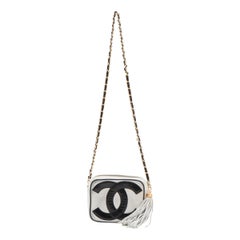 Chanel White Black Lambskin Leather CC Logo Coco Mark Crossbody Bag