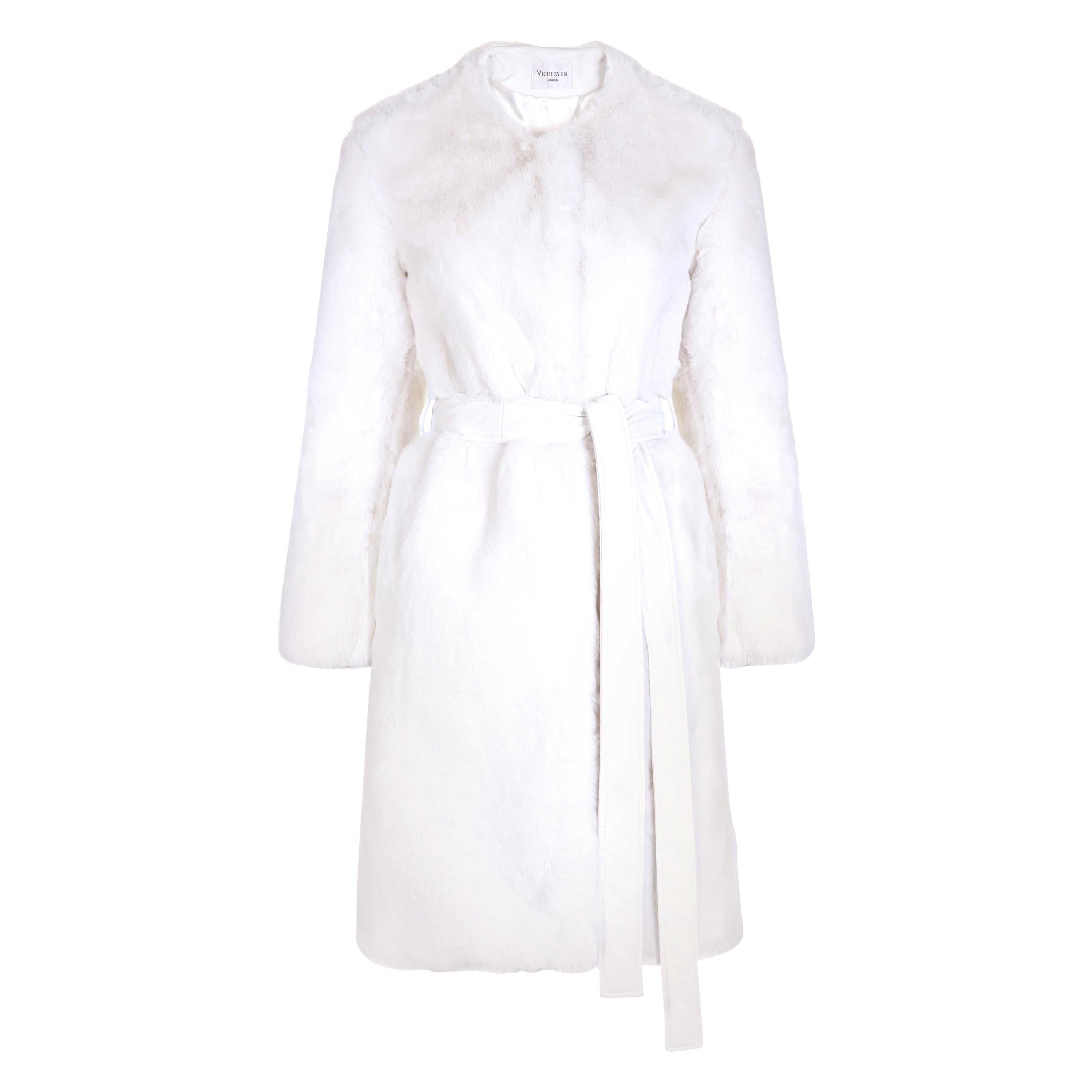 Verheyen London Serena  Collarless Faux Fur Coat in White - Size uk 14