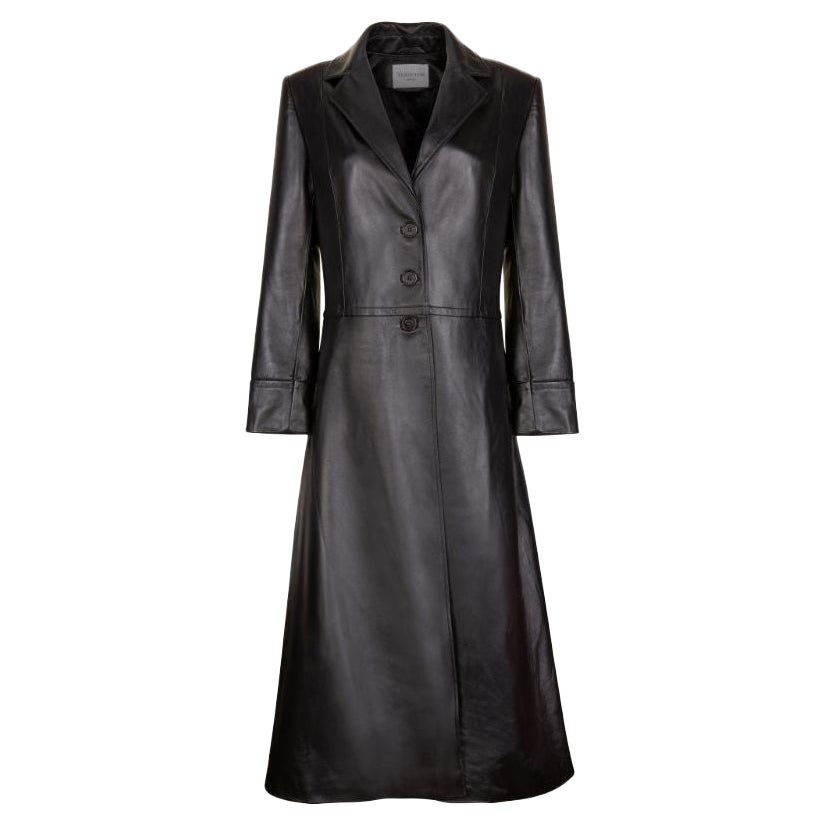 Verheyen London Oversize 70s Leather Trench Coat in Black, Size 14 For Sale