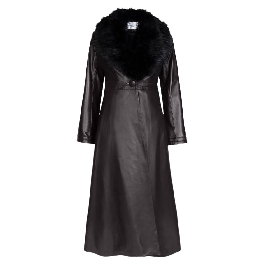 Verheyen London Edward Leather Trench Coat in Dark Chocolate and Black Size 14 For Sale