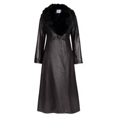 Trench-coat en cuir Verheyen London Edward couleur chocolat foncé et noir, taille 14