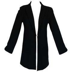 Krizia Long Black Jacket with Silver Clasp Closure Wool Size 40 1980s 2