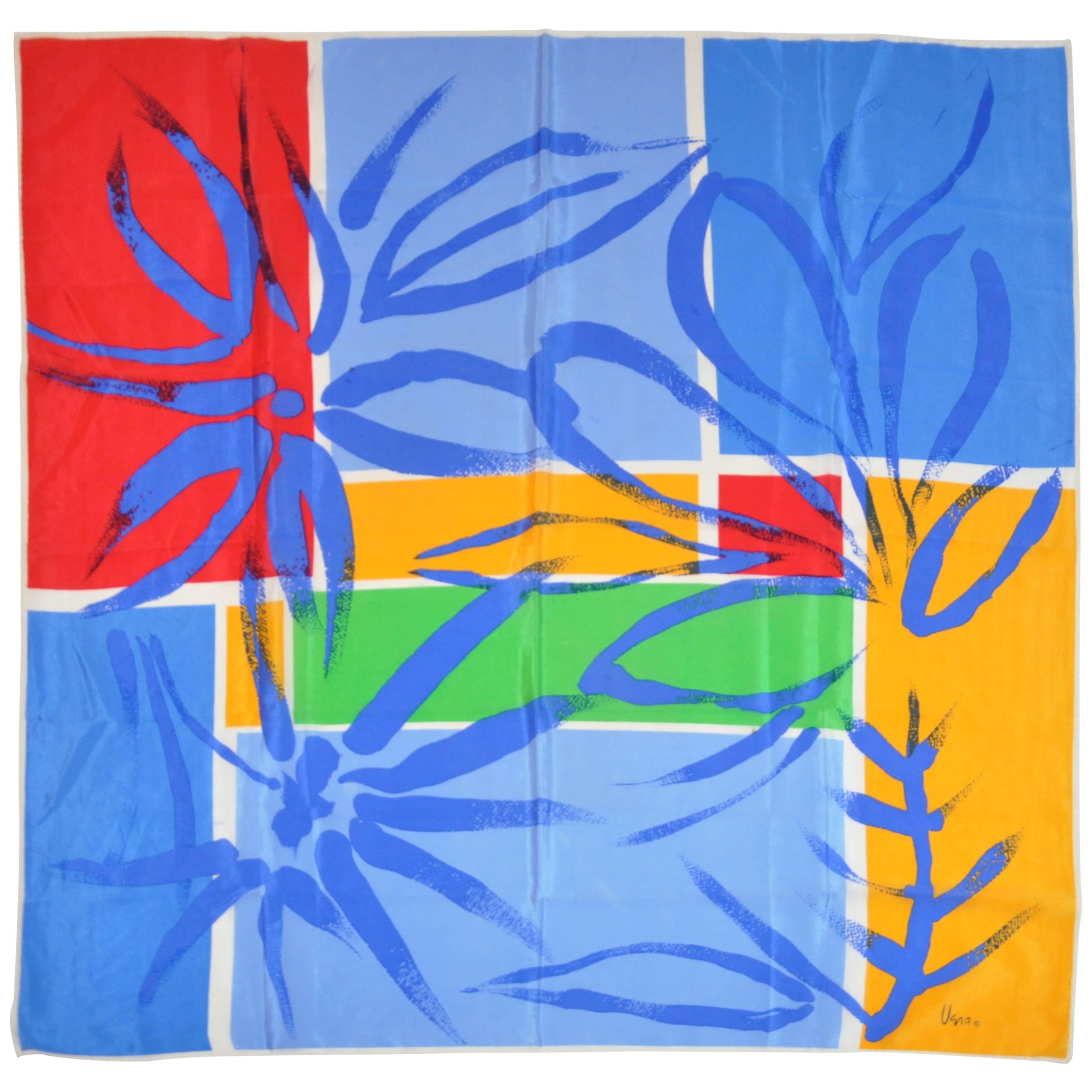 Vera Bold Multi-Color Abstract Silk Scarf For Sale