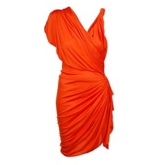 Lanvin - Robe drapée orange à effet de fausse portefeuille, très chic