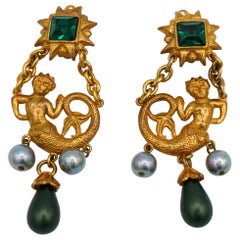 YVES SAINT LAURENT YSL Used Rare Mermaid Dangling Earrings