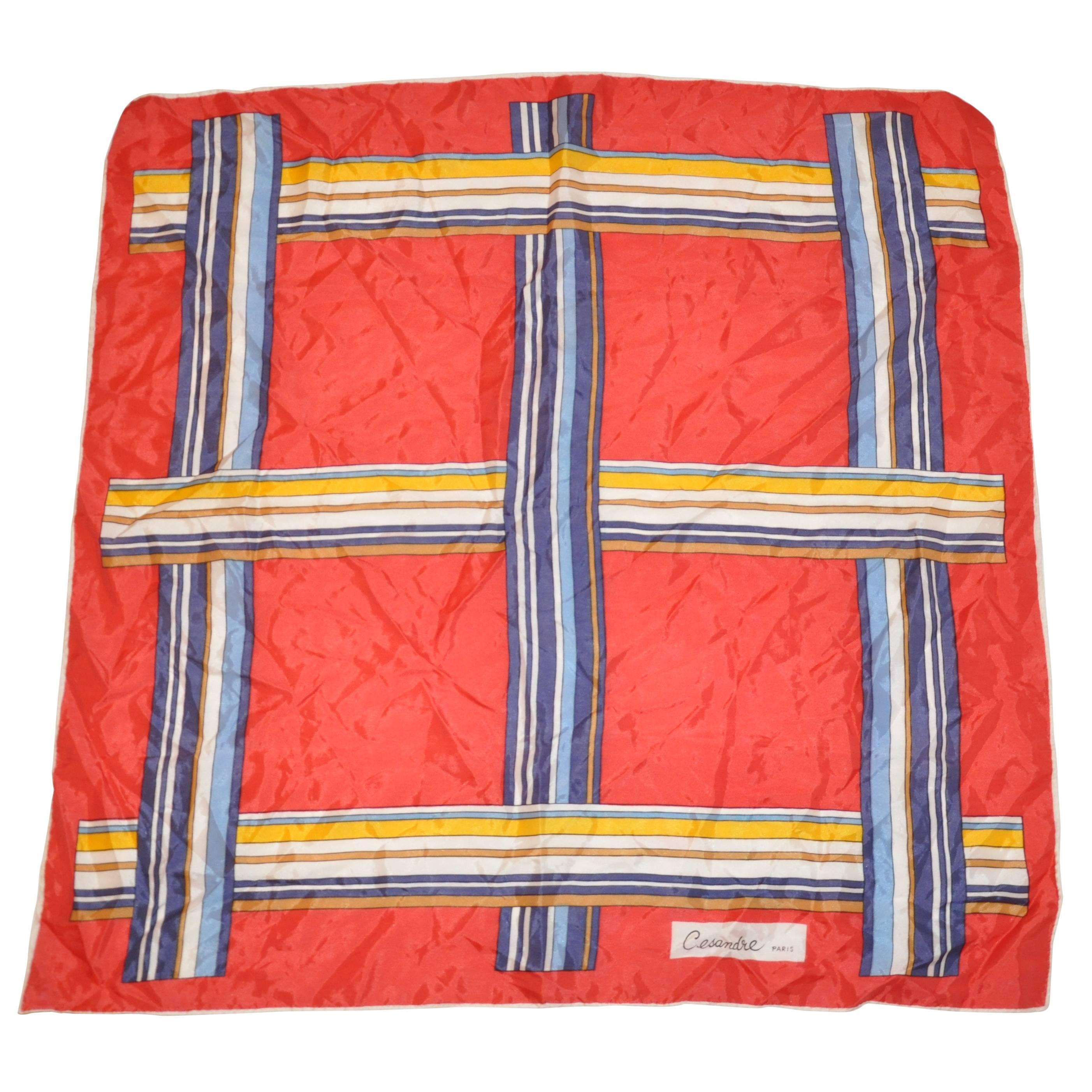 Cesandre (Paris) Multi-Color "Stripes" Silk Scarf For Sale