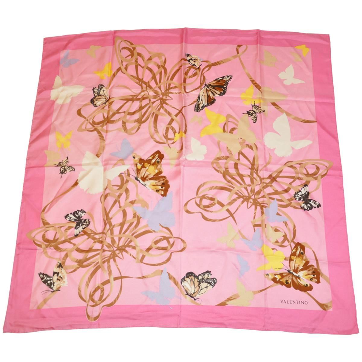 Valentino Bold Multi-Color "Butterflies" Silk Scarf For Sale