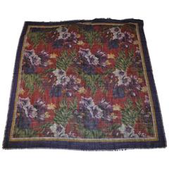 Grande écharpe en challis de laine multicolore avec franges