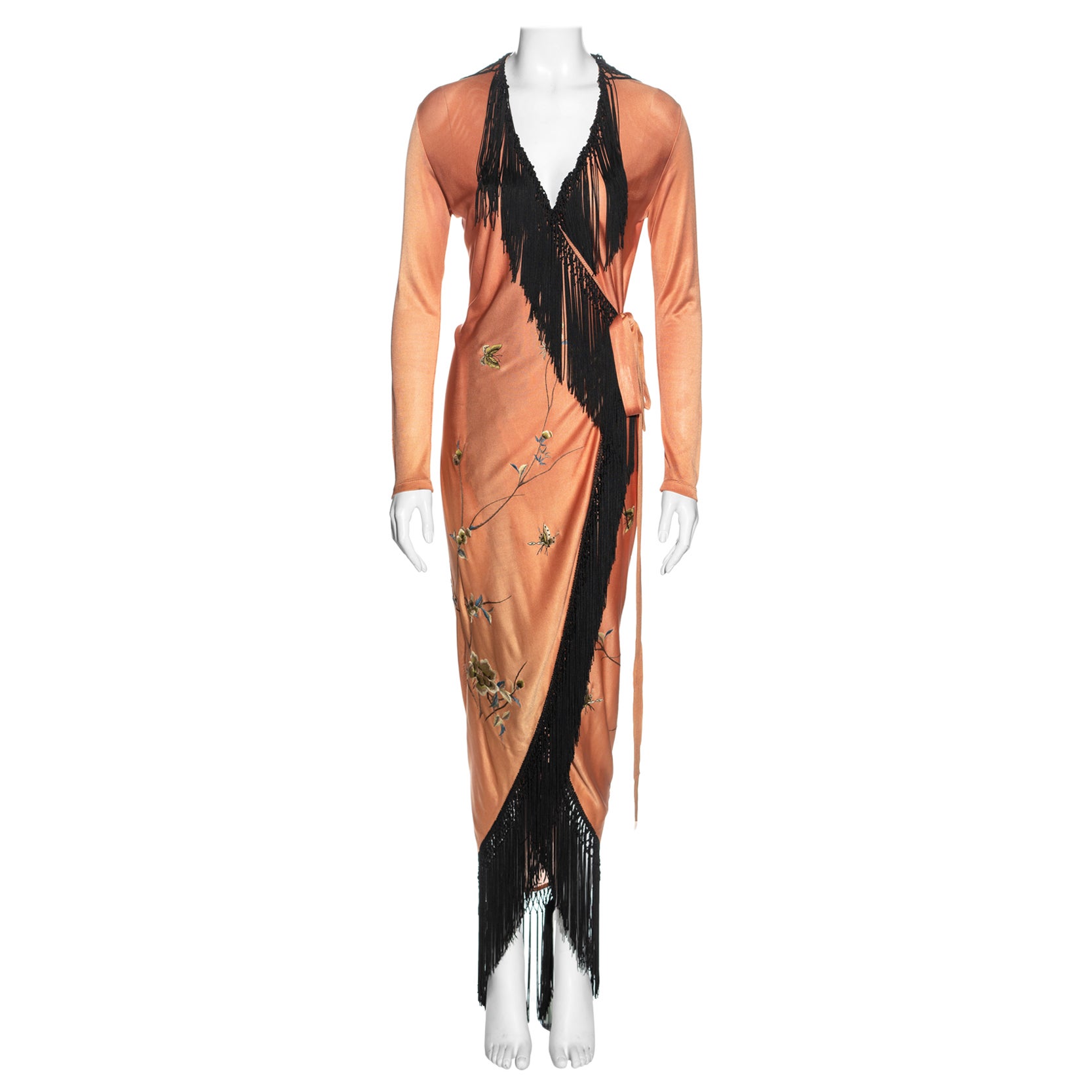 Jean Paul Gaultier pale peach wrap dress with floral embroidery, c. 1991-1994