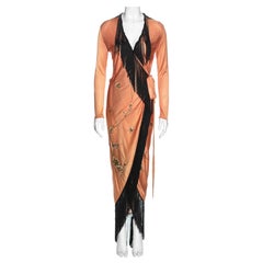 Jean Paul Gaultier pale peach wrap dress with floral embroidery, c. 1991-1994