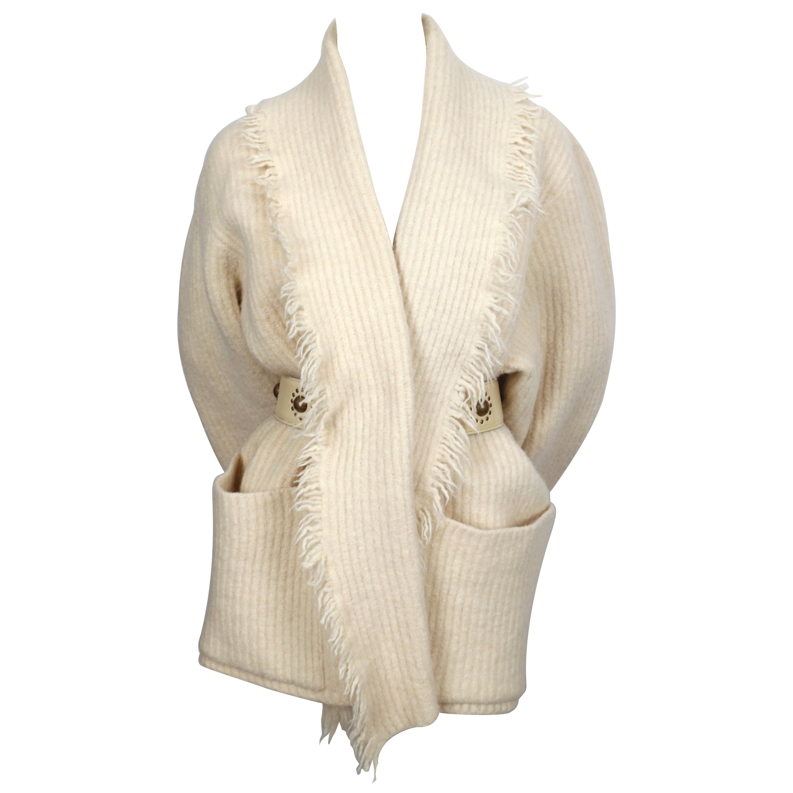 1985 AZZEDINE ALAIA cream alpaca wool sweater jacket at 1stDibs | 1985  sweater, cream sweater jacket, y cardigan 1980s