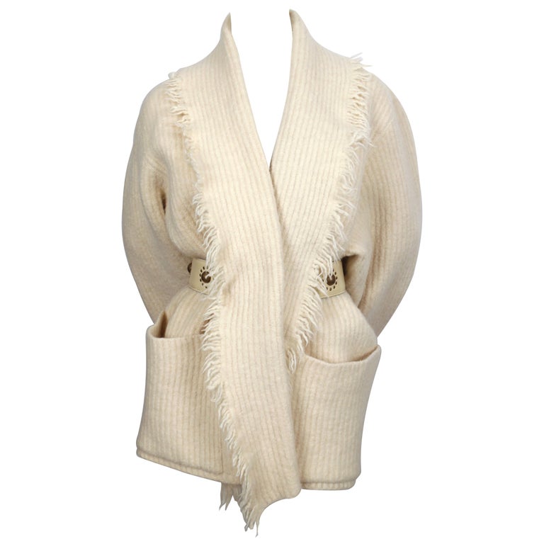 1985 AZZEDINE ALAIA cream alpaca wool sweater jacket For Sale