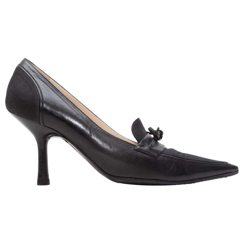 Chanel Black Pointed-Toe Heeled Penny Loafers at 1stDibs | chanel mules ...