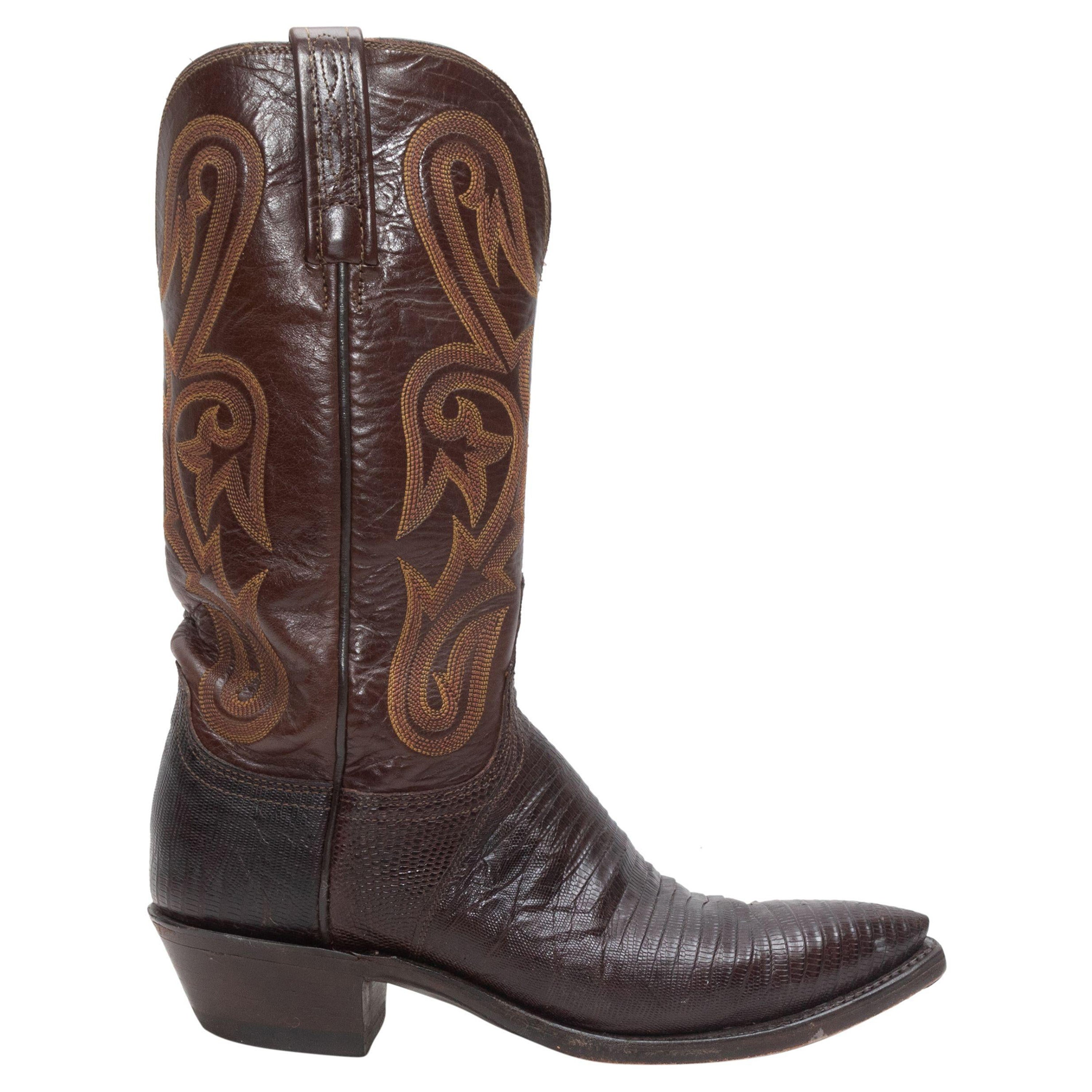Lucchese Brown Leather and Lizard Skin Cowboy Boots For Sale at 1stDibs ...