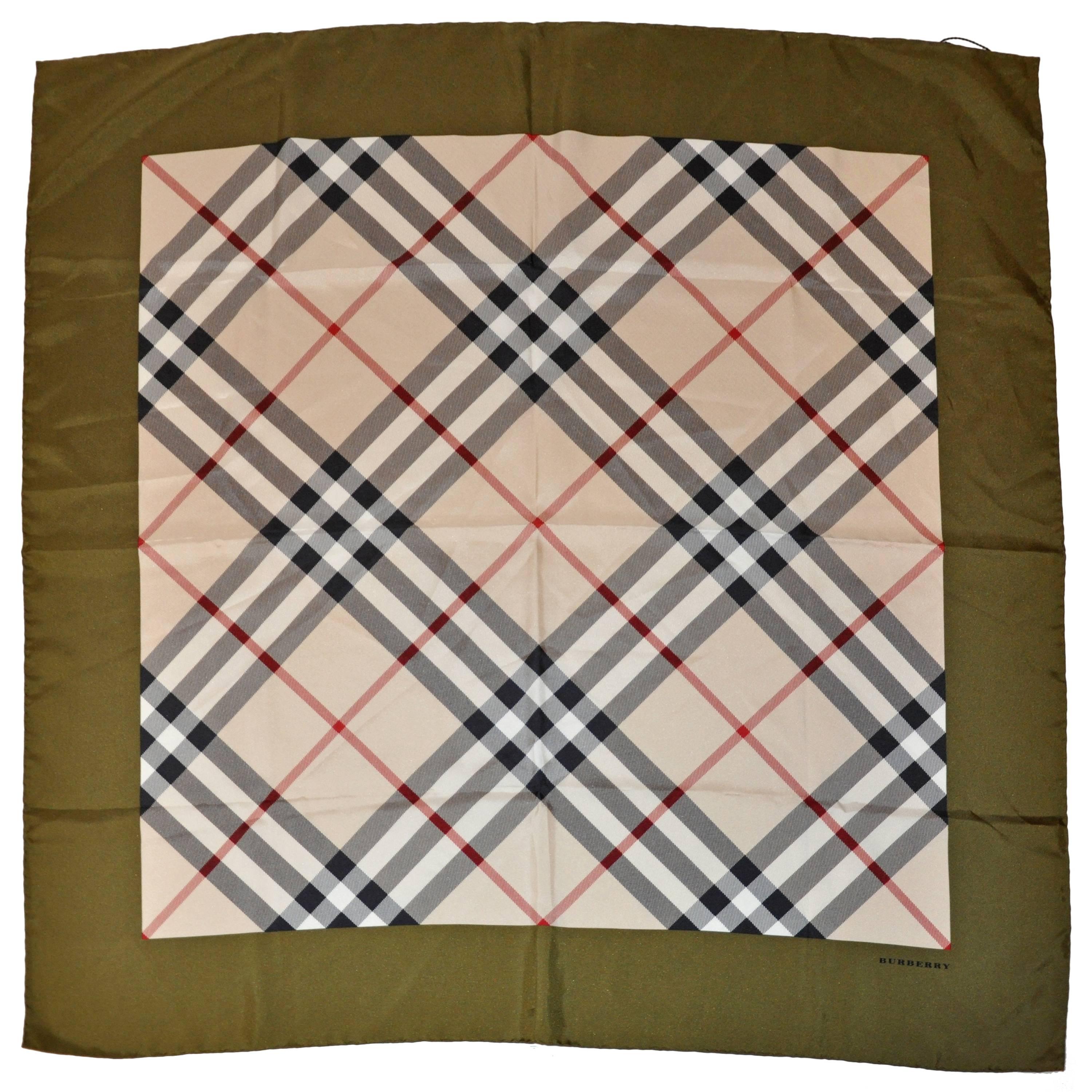 Burberry Iconic Signature "Plaid" Silk Scarf For Sale