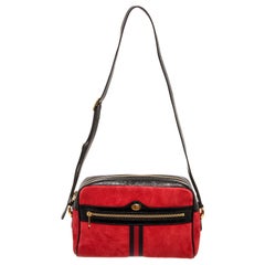 Gucci Red Suede Black Leather Ophidia Small Shoulder Bag