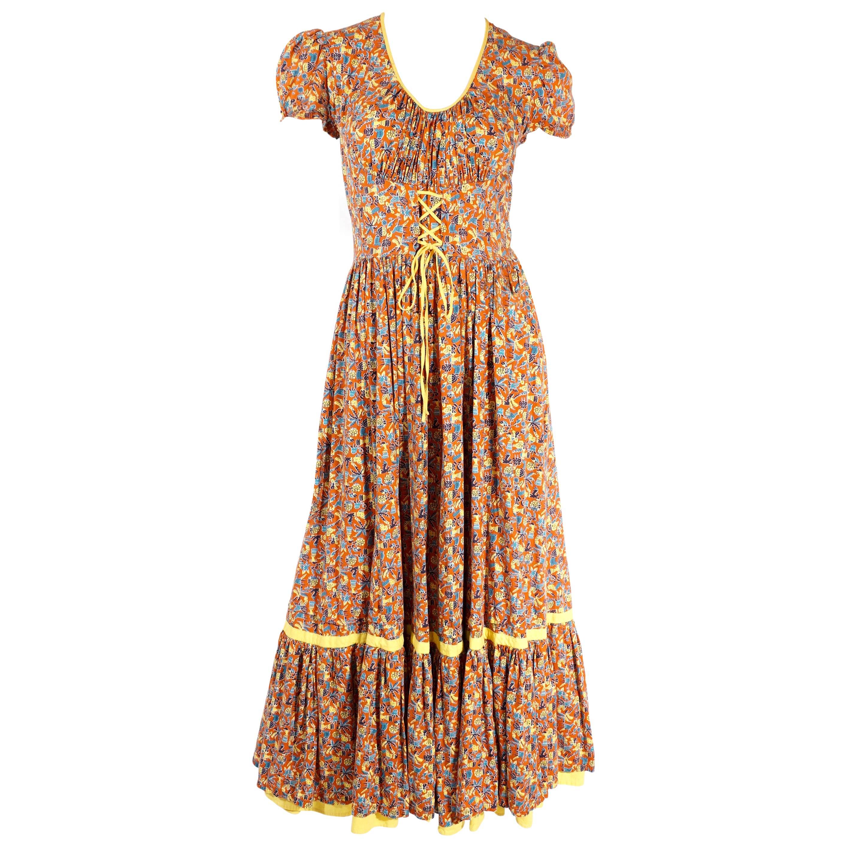 1930s Full Length Summer Print Dress