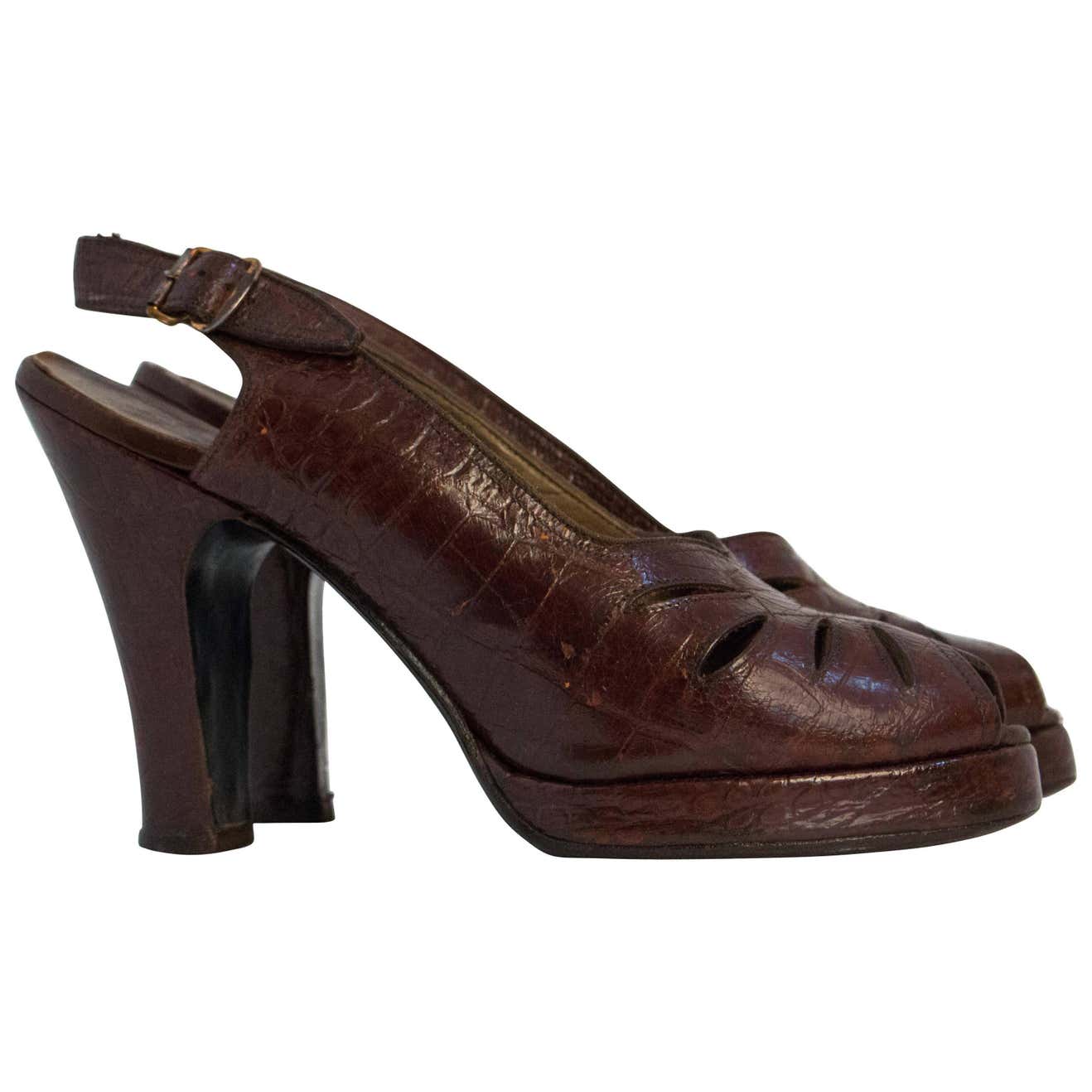 40s Sienna Brown Peep Toe Platforms with Cutouts Size 6 at 1stDibs ...