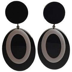 21st Century Black and White Lucite Acrylic Judith Hendler Drop Earrings