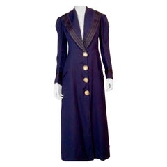 Antique Edwardian Navy Blue Wool Coat with Braid Trim