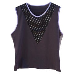 Tank Sleeveless Round Neck Top Grey Black Lilac Trim Sheer Chiffon Transparent