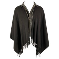 THE KOOPLES Size One Size Black Wool Polyamide Fringed Studded Collar Coat