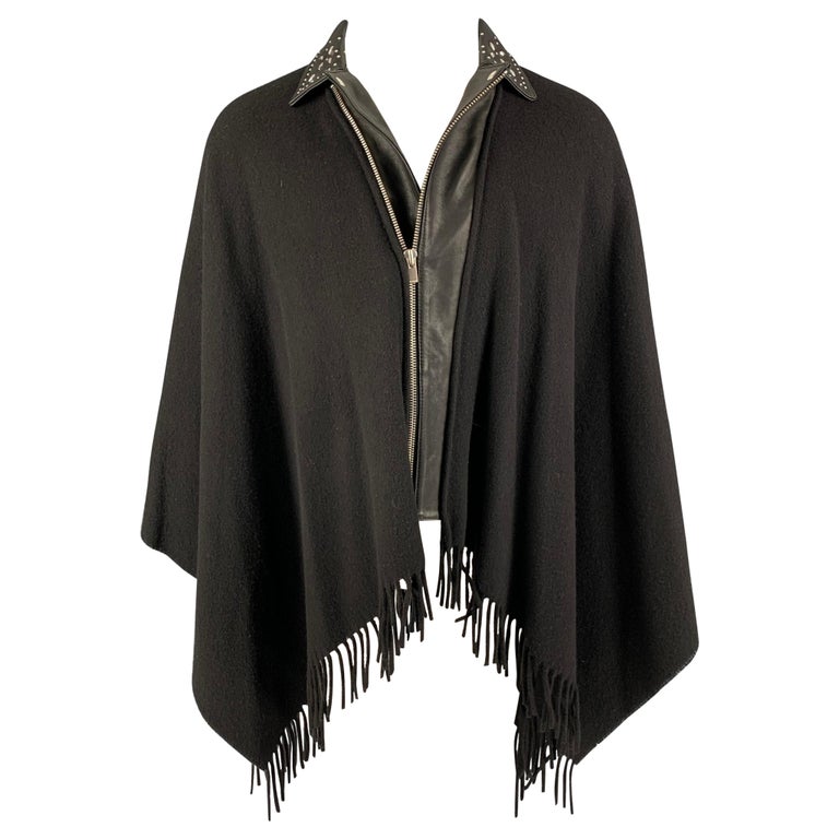 THE KOOPLES - Manteau à col clouté en laine et polyamide noir à franges,  taille unique En vente sur 1stDibs