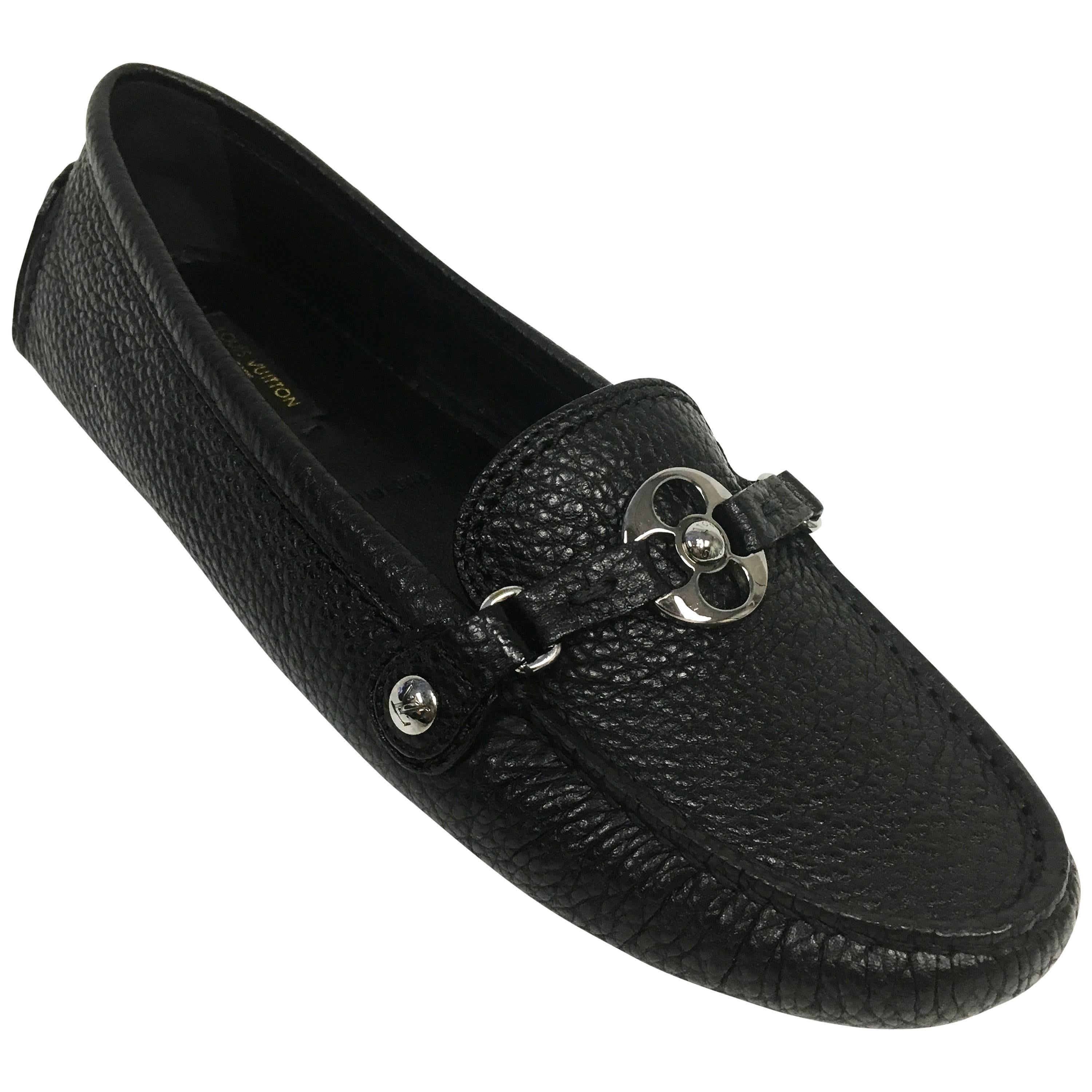 LOUIS VUITTON Black Leather Rumor Flat Loafers 36.5 New For Sale