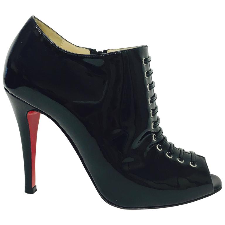 CHRISTIAN LOUBOUTIN Black Patent Leather Christ 100 Lace Up Booties For ...