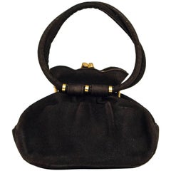 40s Black Suede Petite Handbag 