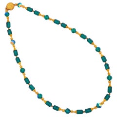 Gold & Emerald Crystal Beaded Necklace By Vendome, 1960s