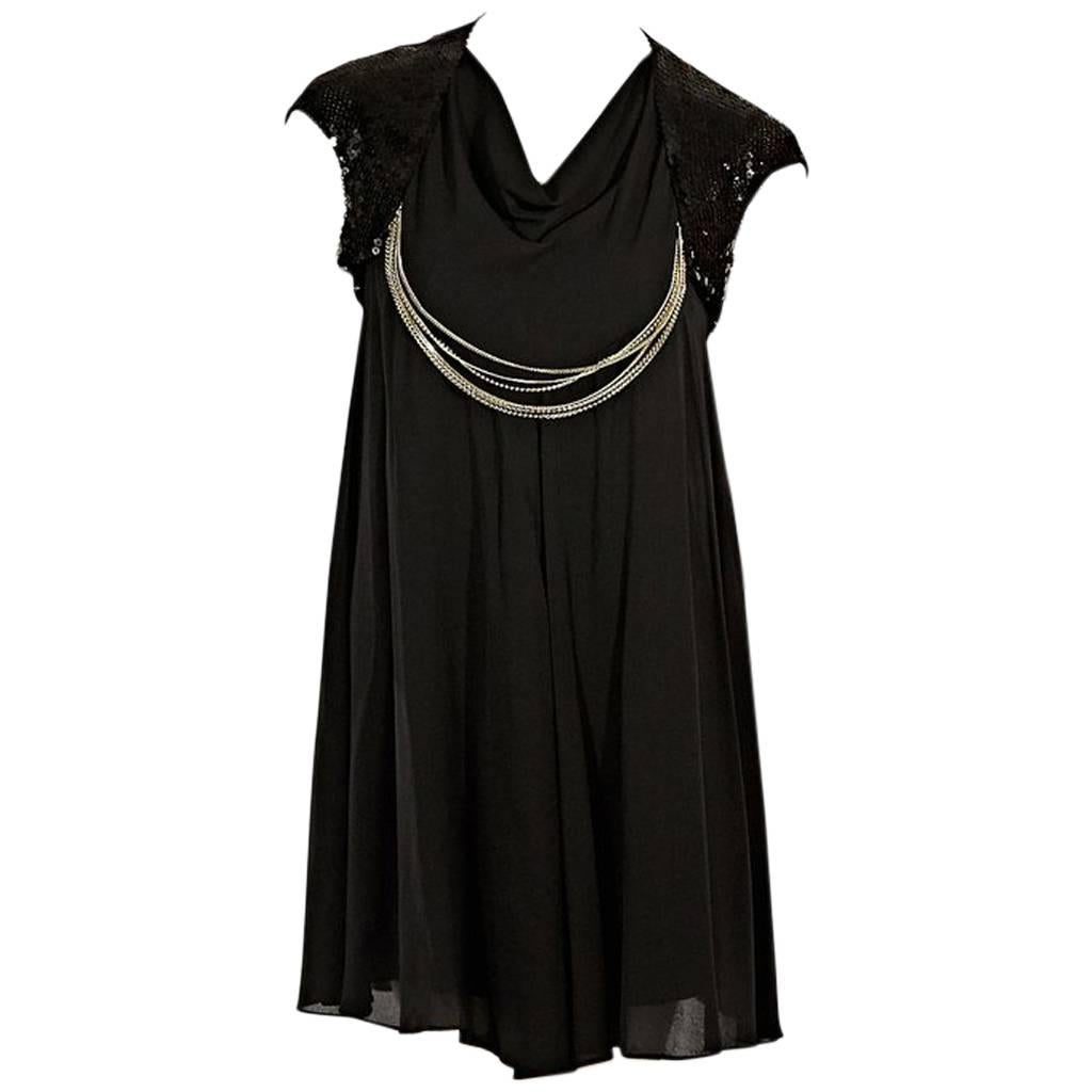 Black Chanel Embellished Silk Dress