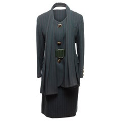 Christian Dior Dark Green & Red Boutique Wool Skirt Suit