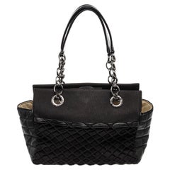 Chanel Black Leather Large CC Chain Tote Bag