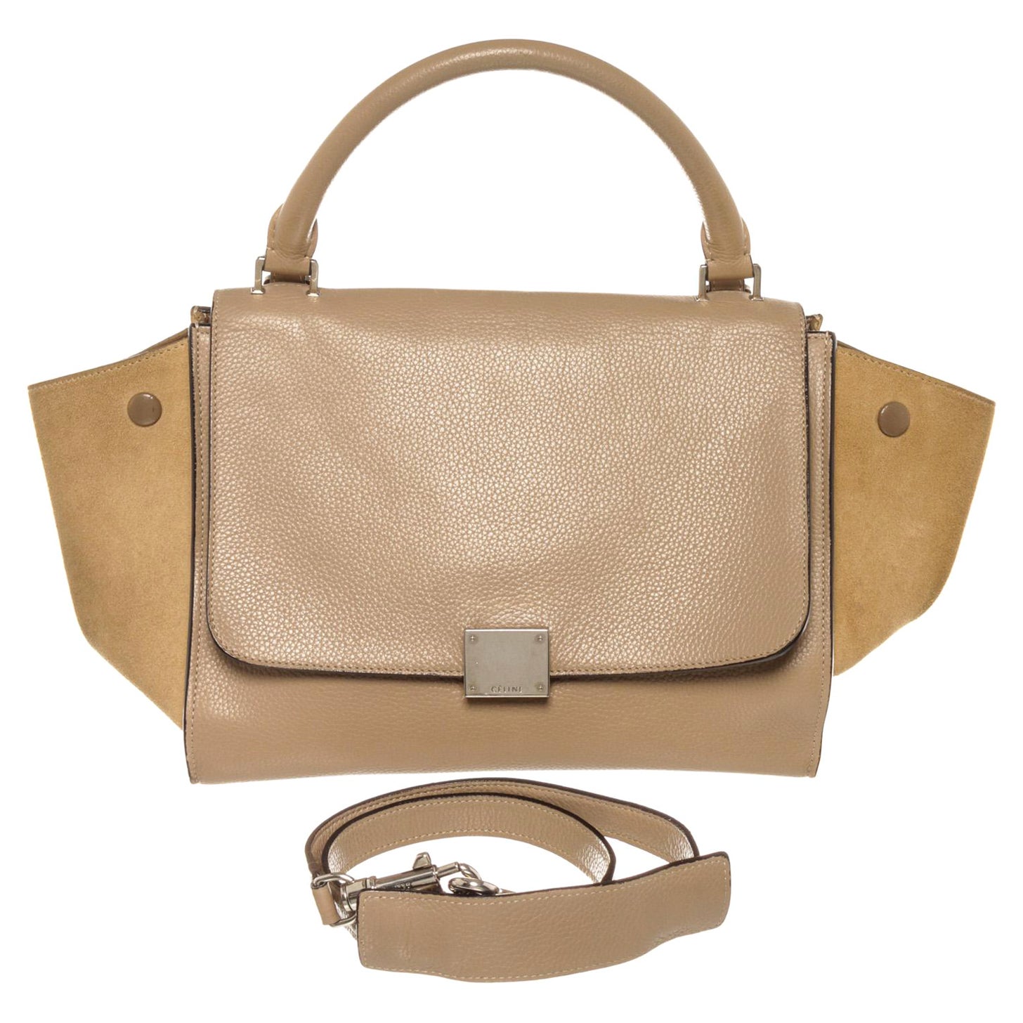 Celine Beige Leather Suede Trapeze Two-Way Bag For Sale