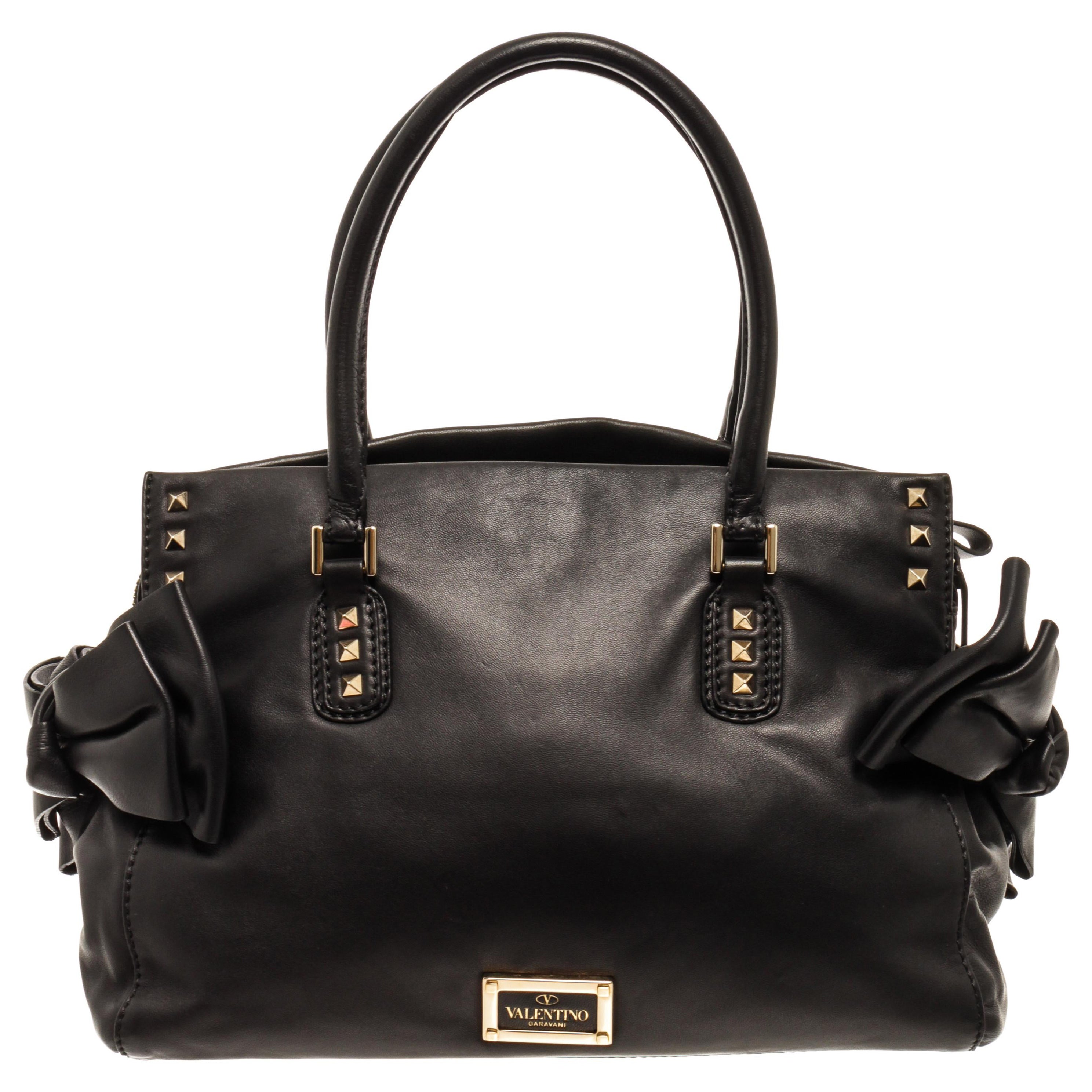 Valentino Black Leather Bow Convertible Handbag For Sale