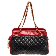 Chanel Black Red Lambskin Leather Matelasse Chain Shoulder Bag