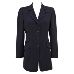 HERMES Blazer Jacket BLACK Wool Long Sleeve Single Lapel Button Down 36 Vintage