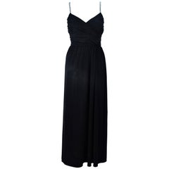 VICTORIA ROYAL Black Draped Jersey Gown with Rhinestone Straps 4