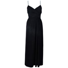 VICTORIA ROYAL Black Draped Jersey Gown with Rhinestone Straps 4 1