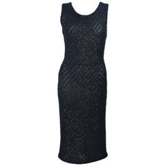 Retro 1960's Embellished Black Wool Knit Cocktail Dress with Diamond Pattern Size 6