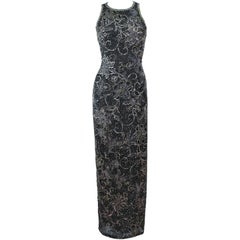 OLEG CASSINI Black and Gold Beaded Gown Size 8