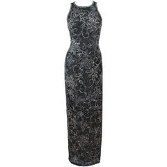 OLEG CASSINI Black and Gold Beaded Gown Size 8 2