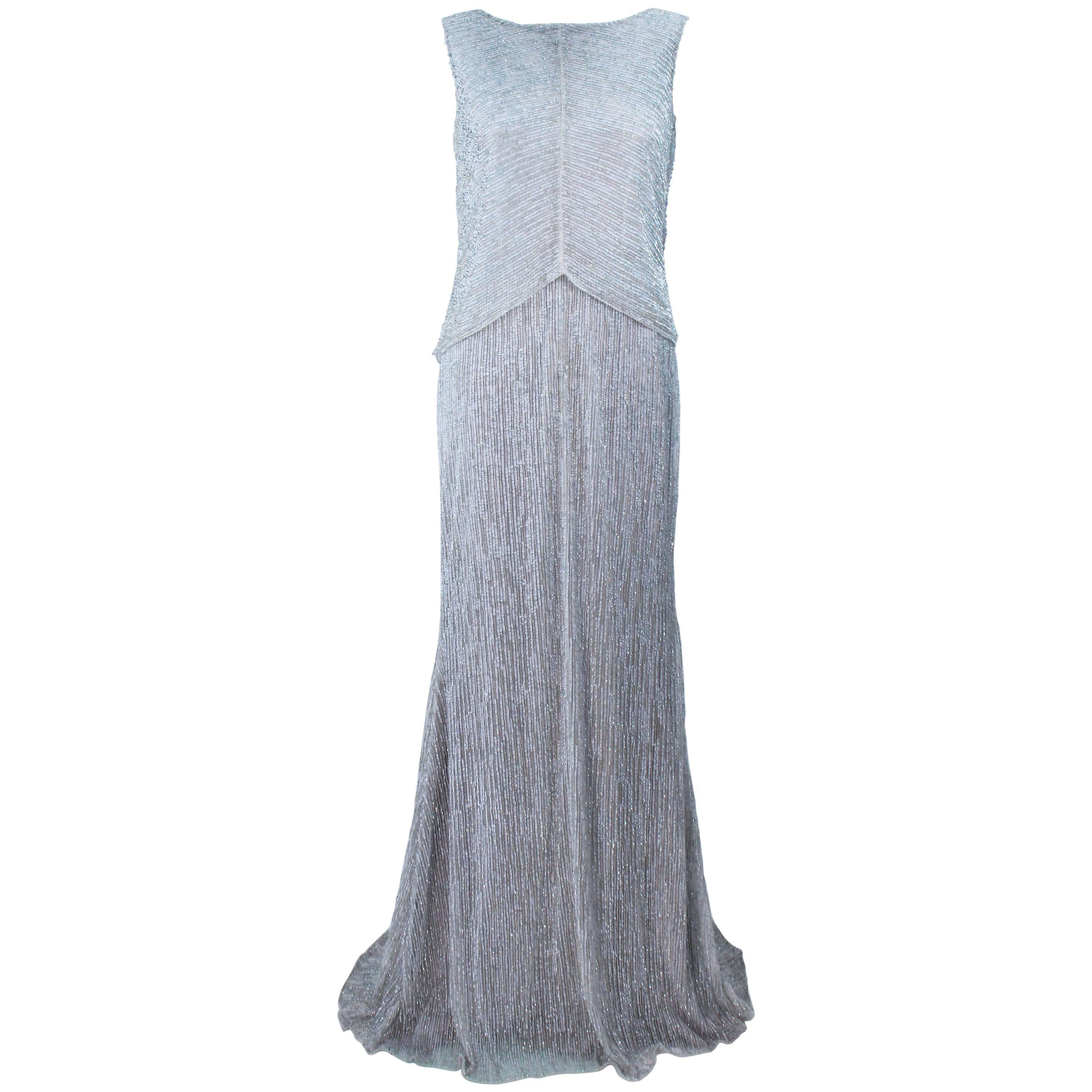ESCADA Silver Beaded Gown with Draped Back Size 36