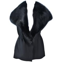 LANVIN Hiver Winter 2009 Black Fisher Fur Collar Wool Fitted Waist Vest Size 38