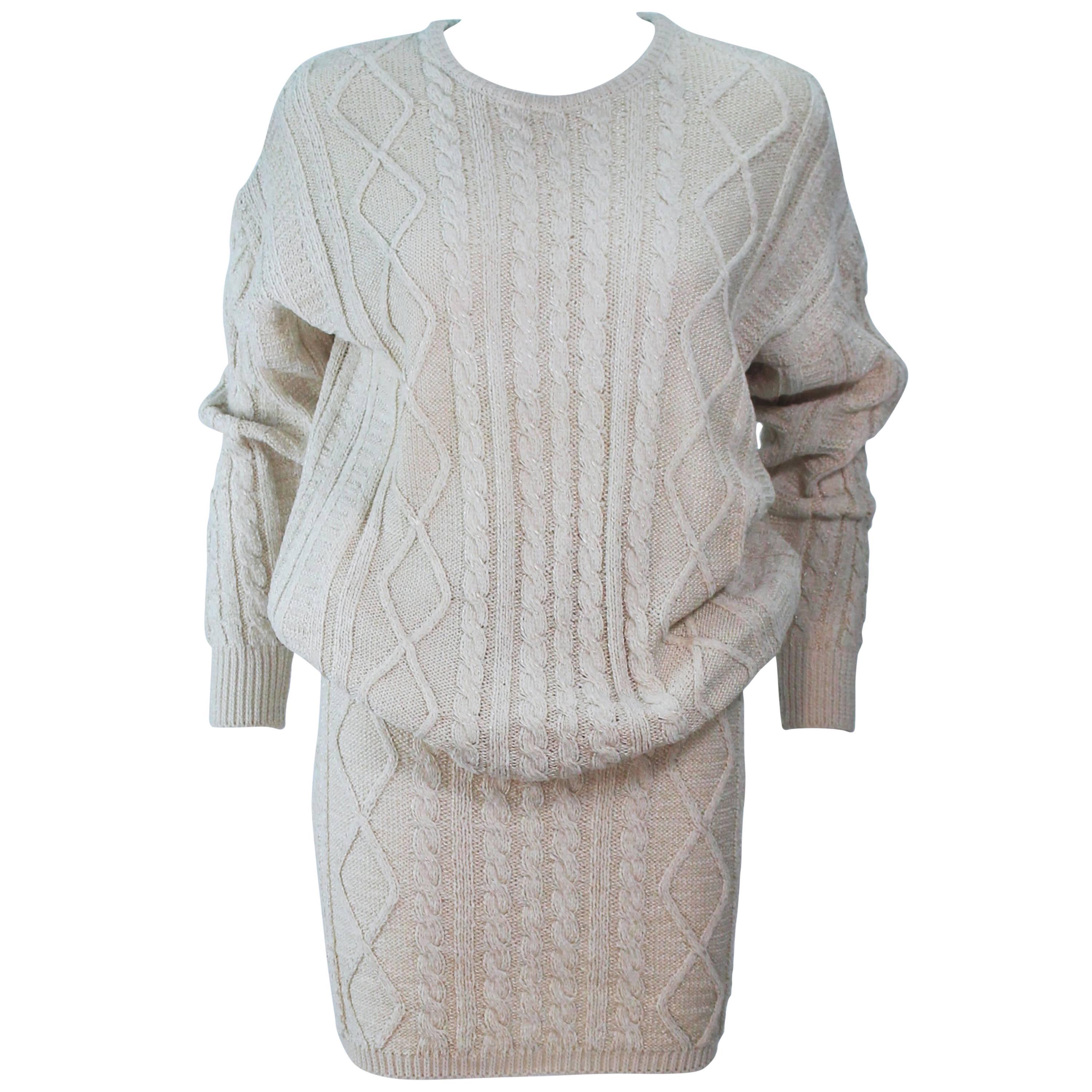 GIANNI VERSACE Cable Knit Set with Pencil Skirt Size 40 42 For Sale